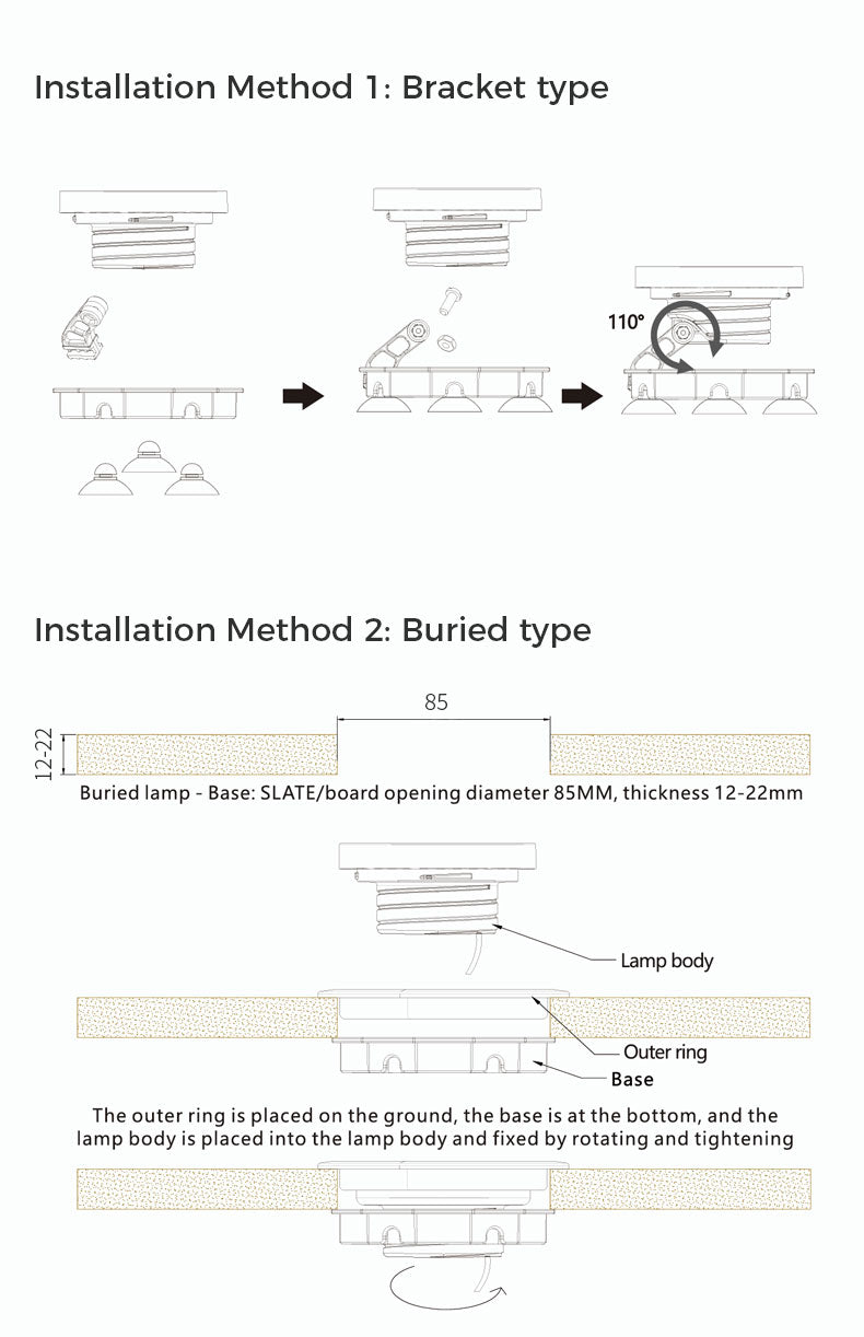 Installation methods for a ceiling light fixture on a white background