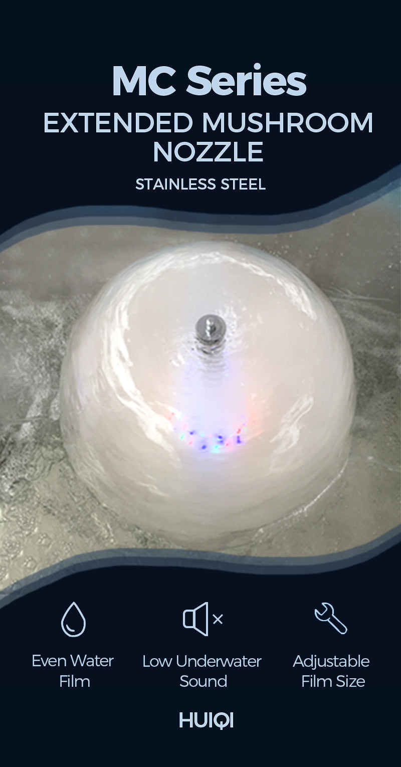 HUIQI MC Series Extended Mushroom Nozzle with features listed on a dark background
