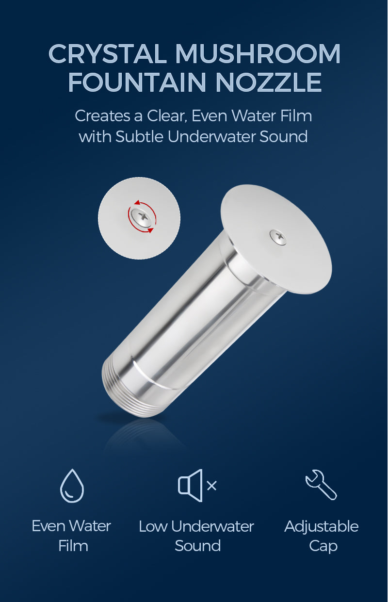 Crystal mushroom fountain nozzle with features on a blue background
