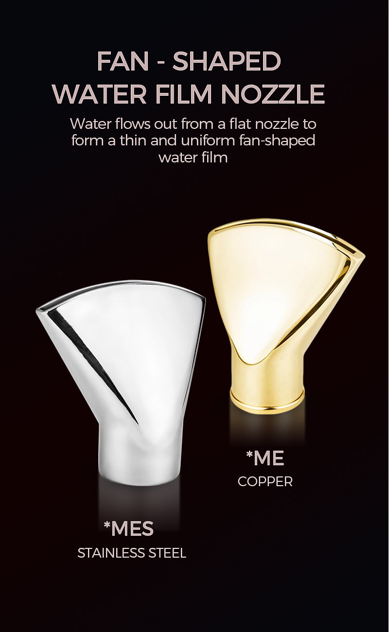 Fan-shaped water film nozzles in stainless steel and copper     
