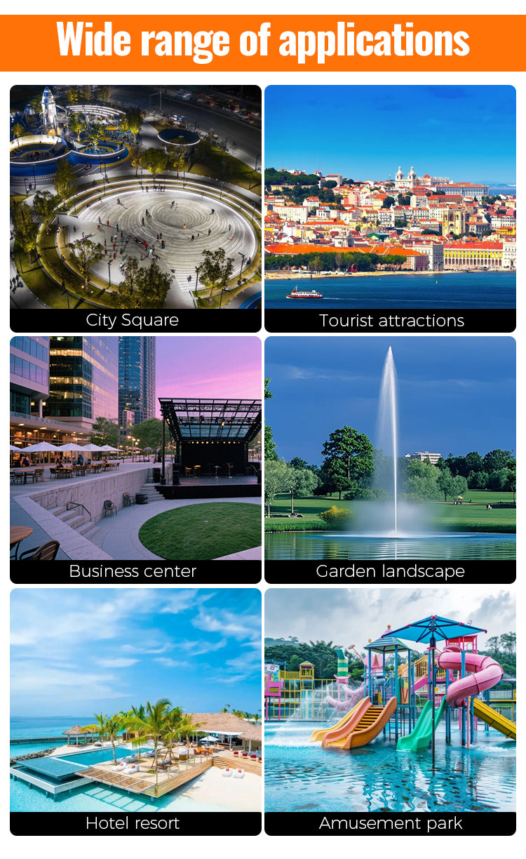 Collage of various cityscapes and landscapes with text 'Wide range of applications' at the top.