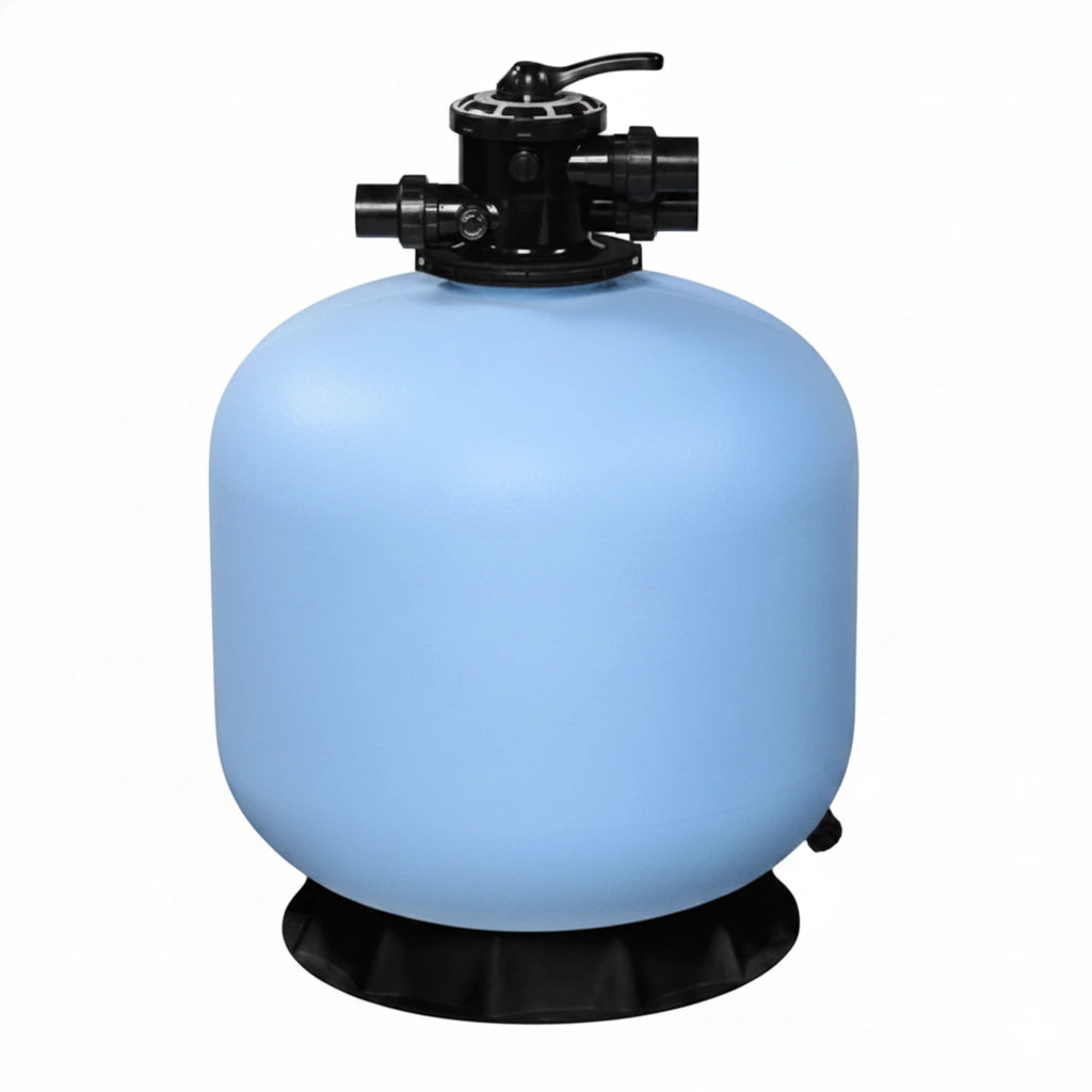 Glass filter media being poured into pool filter tank as a sand filter media upgrade