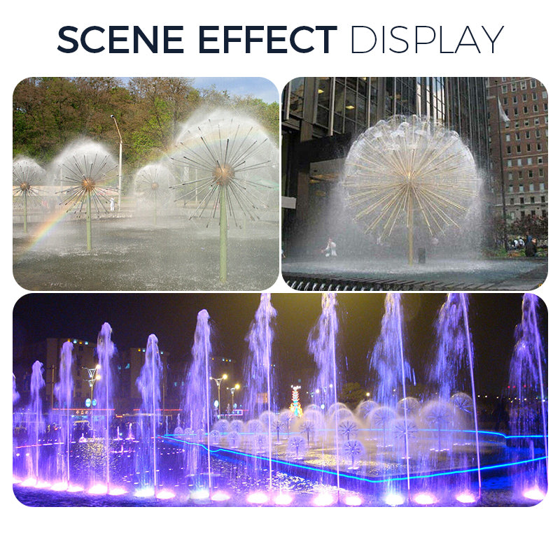 Showing the dandelion fountain scene effects in different environments