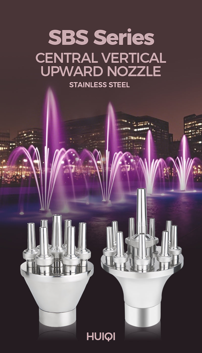 SBS Series central vertical upward nozzles with fountain display and cityscape background