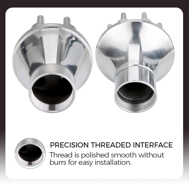 Two metal components with a precision threaded interface on a white background.