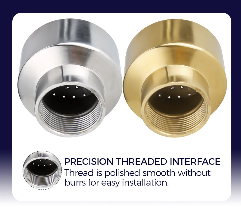 Precision threaded interface, threads are polished smoothly and burr-free for easy installation.