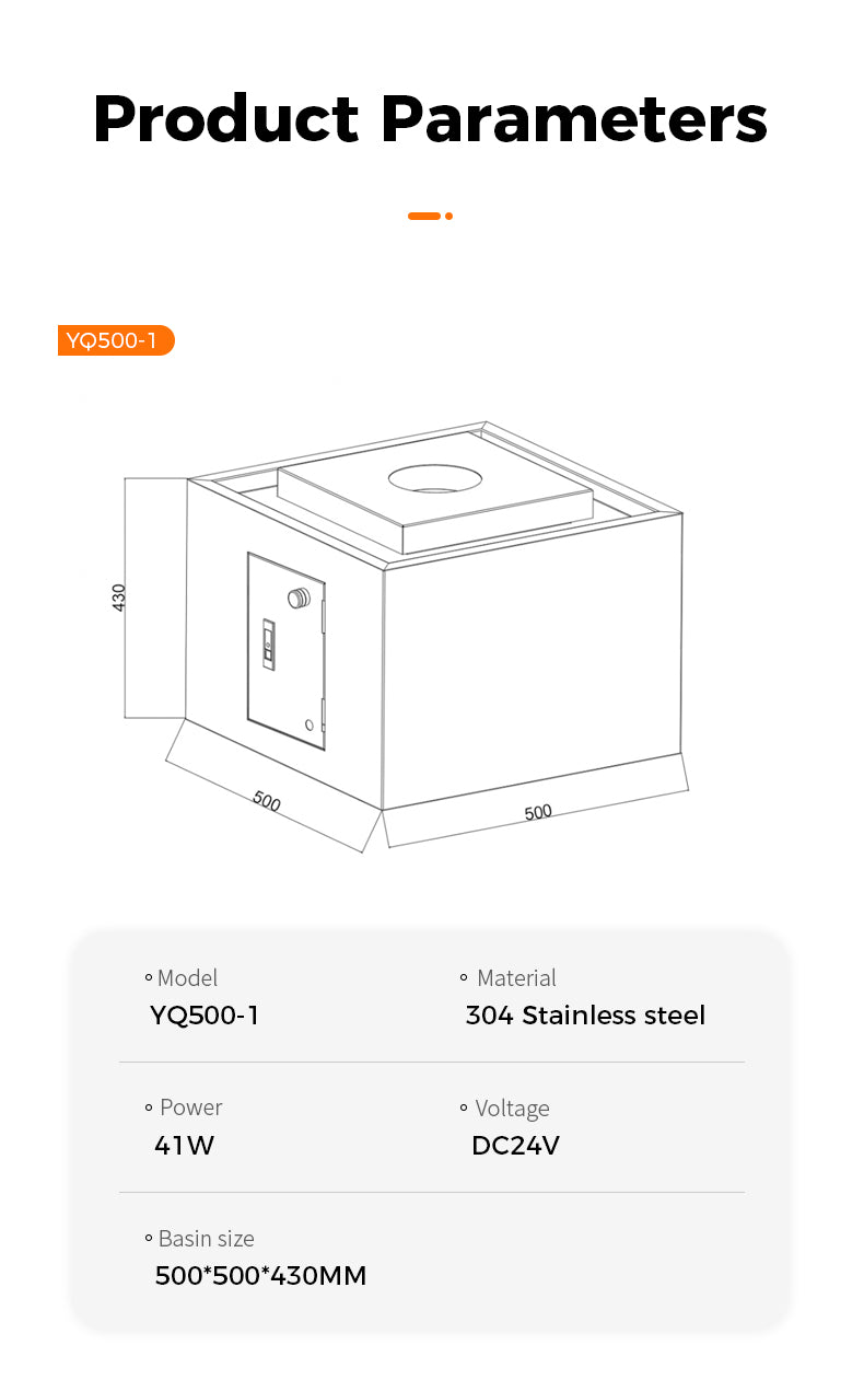 Product parameters of a 304 Stainless Steel device with dimensions and specifications.