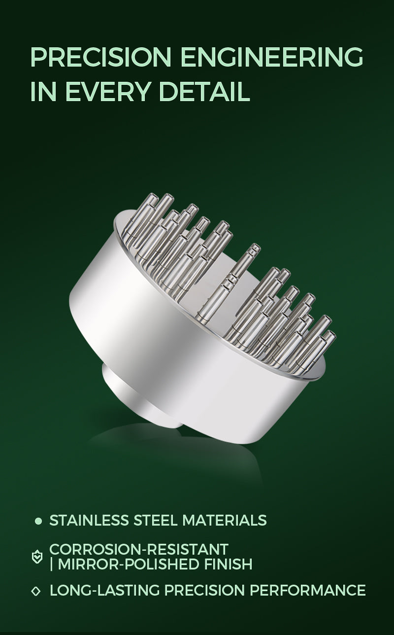 Set of precision tools with stainless steel materials on a green background