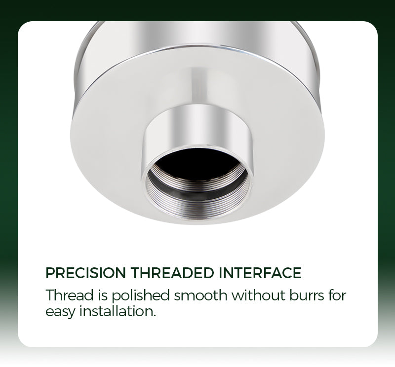 Metallic threaded fitting with text highlighting precision threading
